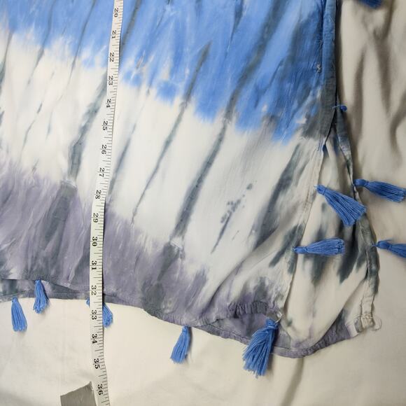 Surf Gypsy Blue Tassel Tie Dye Lightweight Sheer Swim Cover Up Tunic Small Boho - Picture 11 of 12